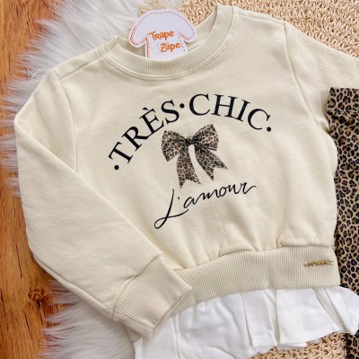 Conj. Casaco de Moletom Très Chic e Calça Legging Oncinha - Areia